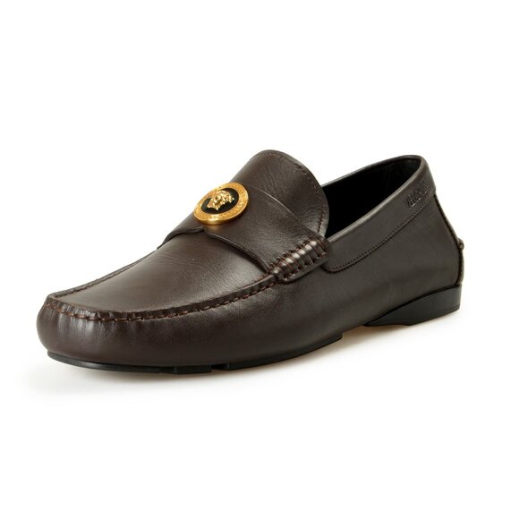 Versace Men\'s Brown 100% Leather Gold Medusa Car Shoes Loafers Shoes US 9 IT 42 main image 4